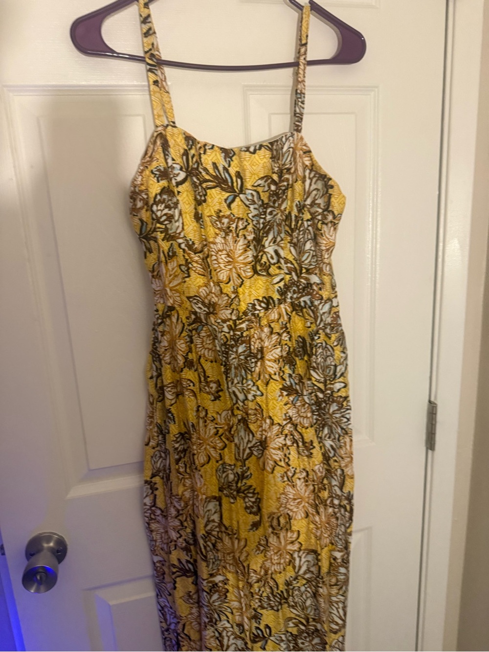 Evereve Yellow Floral Maxi Dress with Green and White Accents